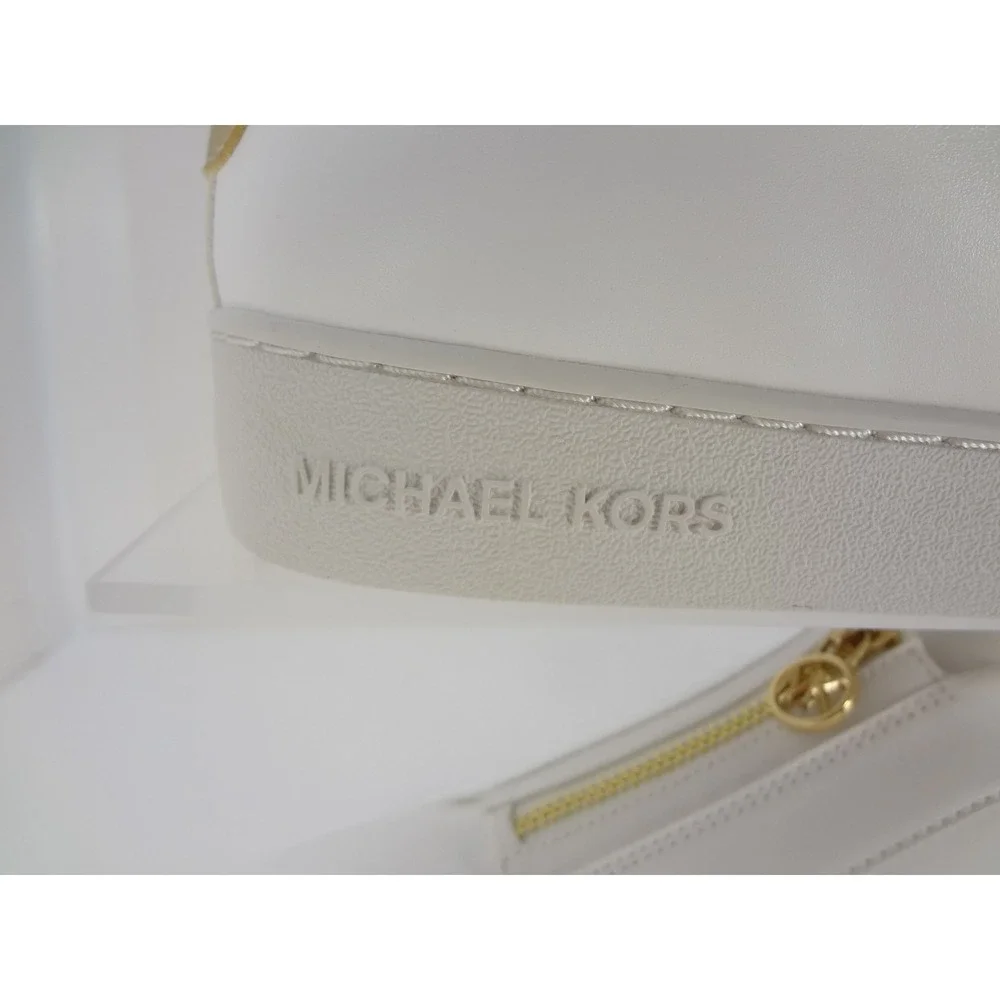 Michael Kors Bodie Sneakers Women 10 White Excellent Front Zip Gold Logo Leather